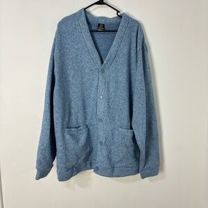 Vtg‎ Haband Men's 3X Blue Cardigan Grandpacore Preppy Academia Fleece Sweater